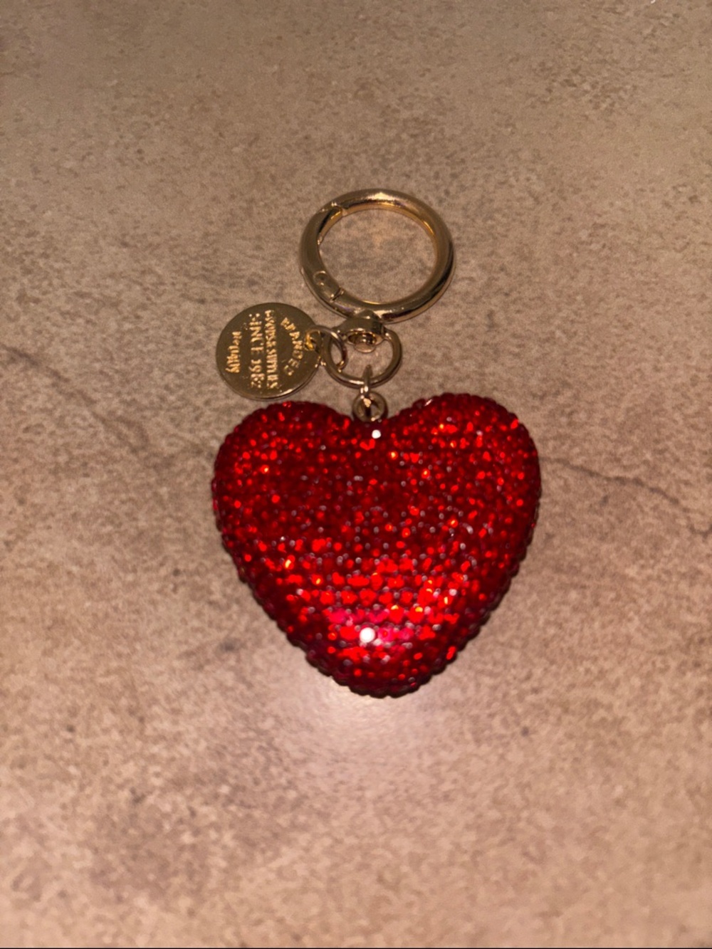 Red Sequin Heart Keychain with Gold Ring